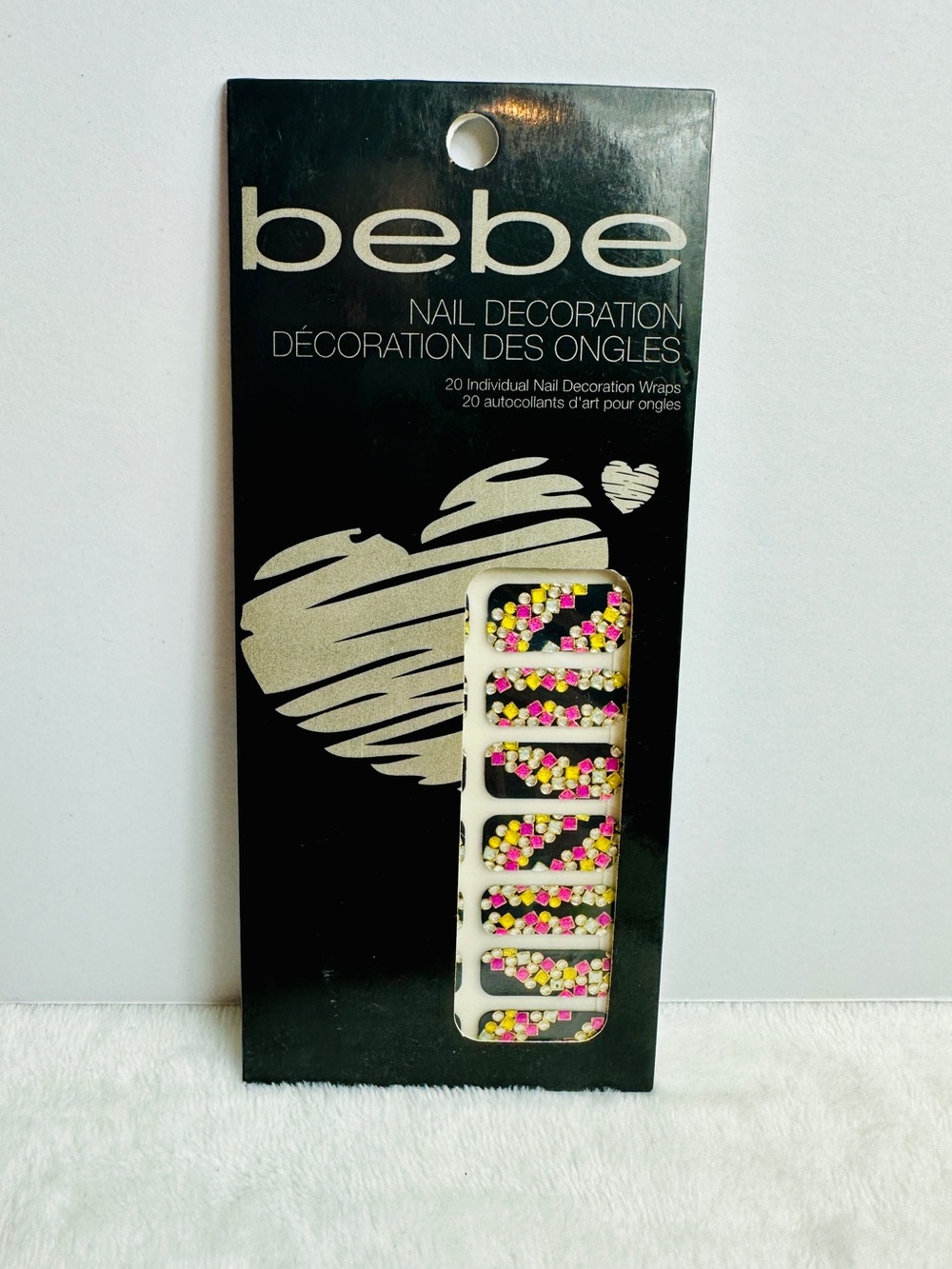 Bebe Nail Polish Strips Nail Decorations pink yellow black rhinestone 20 wraps